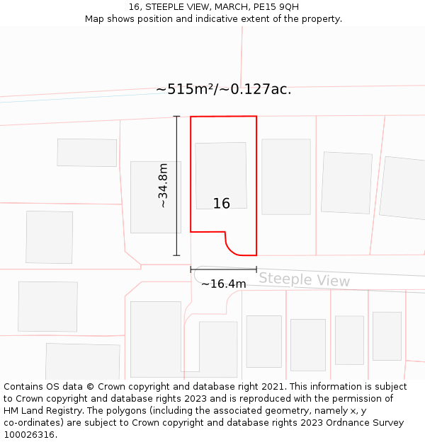 16, STEEPLE VIEW, MARCH, PE15 9QH: Plot and title map