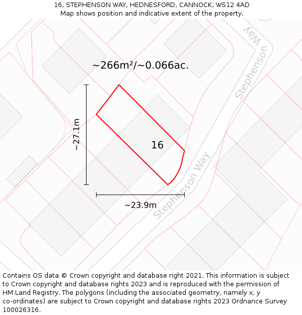 16, STEPHENSON WAY, HEDNESFORD, CANNOCK, WS12 4AD: Plot and title map