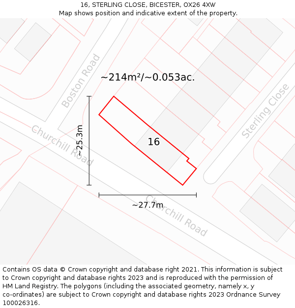 16, STERLING CLOSE, BICESTER, OX26 4XW: Plot and title map