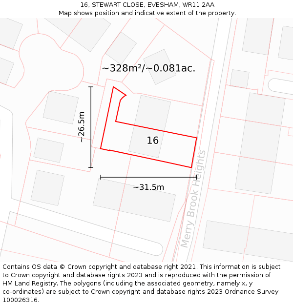 16, STEWART CLOSE, EVESHAM, WR11 2AA: Plot and title map