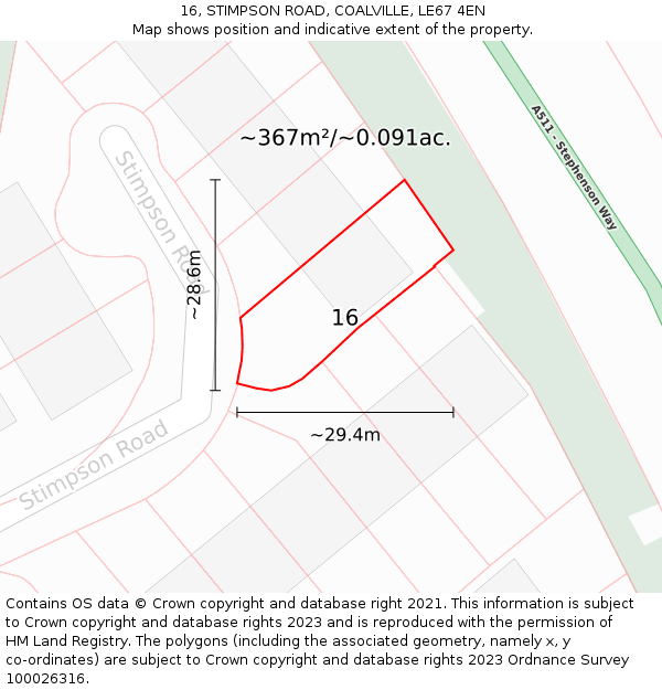 16, STIMPSON ROAD, COALVILLE, LE67 4EN: Plot and title map