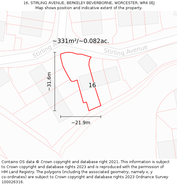 16, STIRLING AVENUE, BERKELEY BEVERBORNE, WORCESTER, WR4 0EJ: Plot and title map