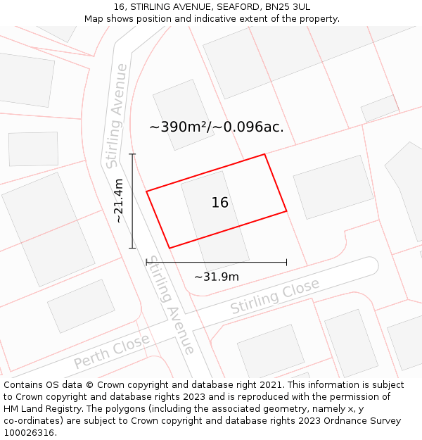 16, STIRLING AVENUE, SEAFORD, BN25 3UL: Plot and title map