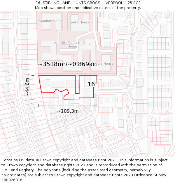 16, STIRLING LANE, HUNTS CROSS, LIVERPOOL, L25 9GF: Plot and title map