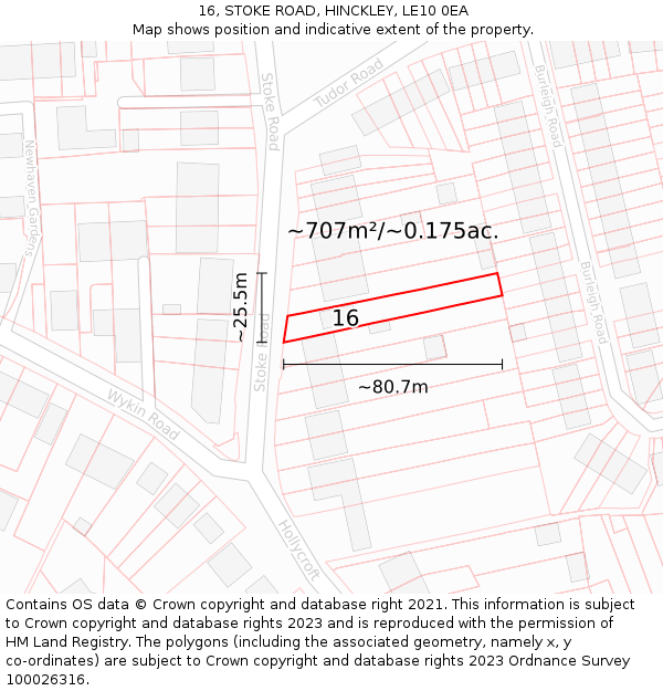 16, STOKE ROAD, HINCKLEY, LE10 0EA: Plot and title map