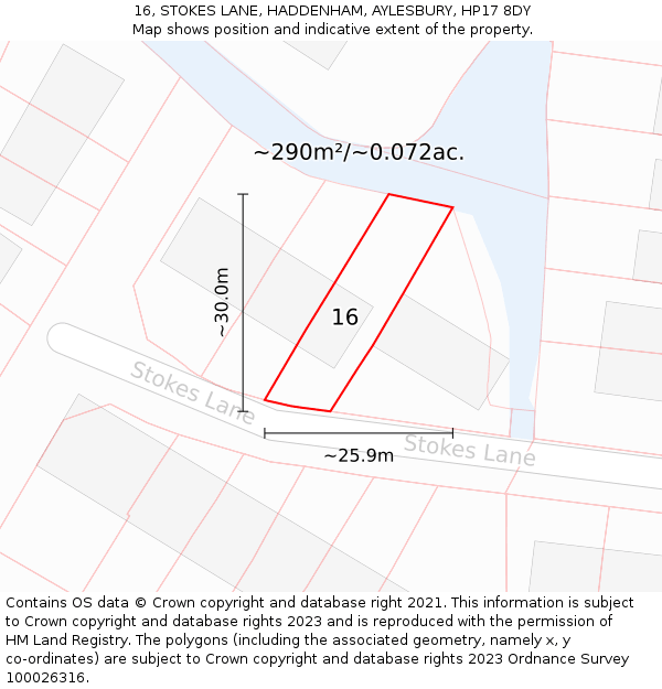 16, STOKES LANE, HADDENHAM, AYLESBURY, HP17 8DY: Plot and title map