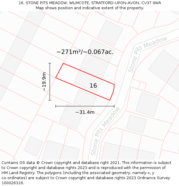 16, STONE PITS MEADOW, WILMCOTE, STRATFORD-UPON-AVON, CV37 9WA: Plot and title map