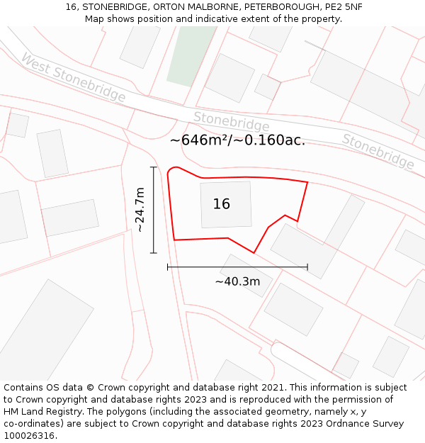 16, STONEBRIDGE, ORTON MALBORNE, PETERBOROUGH, PE2 5NF: Plot and title map