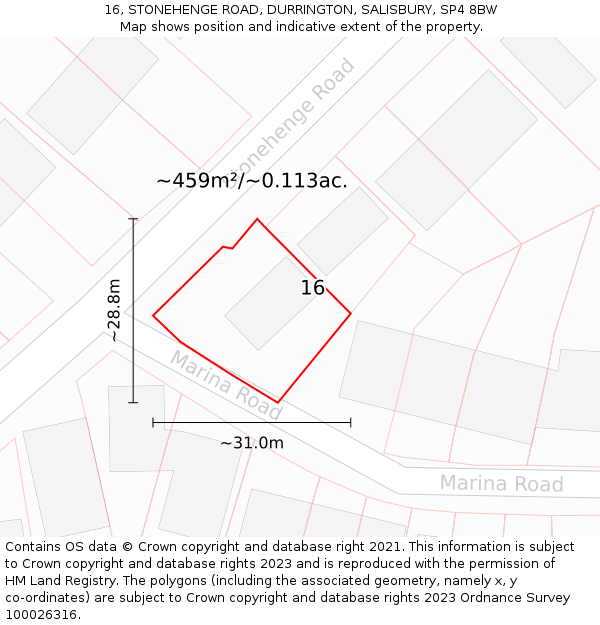 16, STONEHENGE ROAD, DURRINGTON, SALISBURY, SP4 8BW: Plot and title map