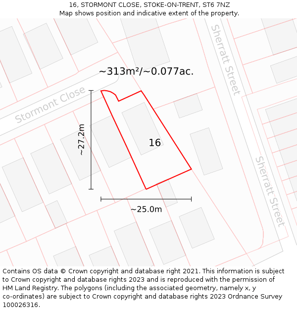 16, STORMONT CLOSE, STOKE-ON-TRENT, ST6 7NZ: Plot and title map