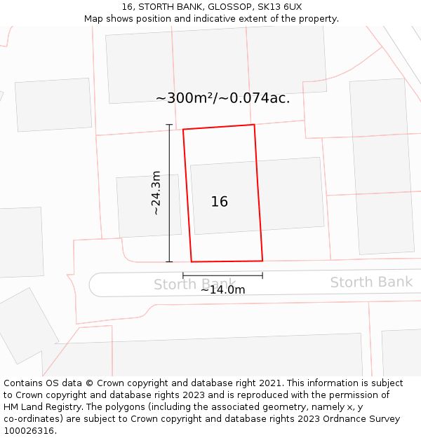 16, STORTH BANK, GLOSSOP, SK13 6UX: Plot and title map