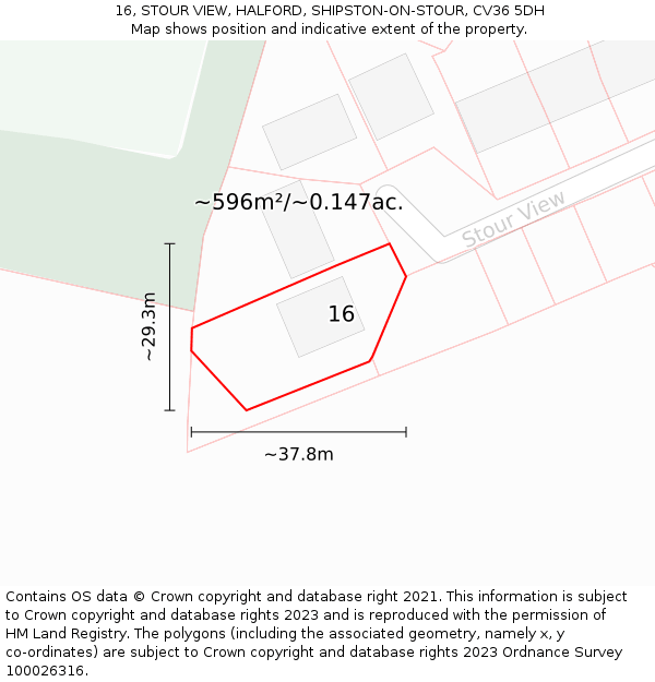 16, STOUR VIEW, HALFORD, SHIPSTON-ON-STOUR, CV36 5DH: Plot and title map