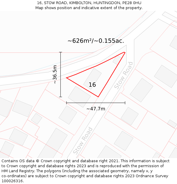 16, STOW ROAD, KIMBOLTON, HUNTINGDON, PE28 0HU: Plot and title map