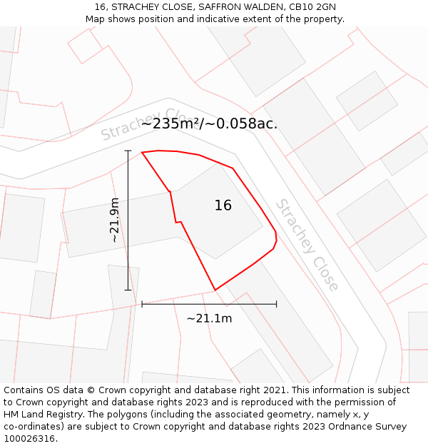 16, STRACHEY CLOSE, SAFFRON WALDEN, CB10 2GN: Plot and title map