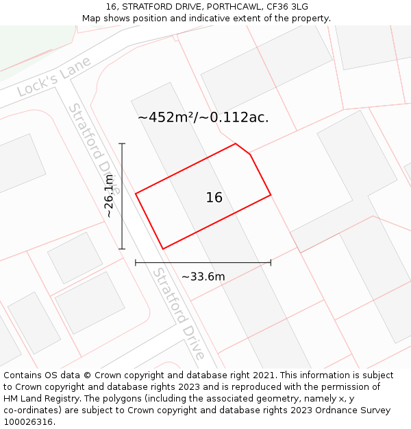 16, STRATFORD DRIVE, PORTHCAWL, CF36 3LG: Plot and title map