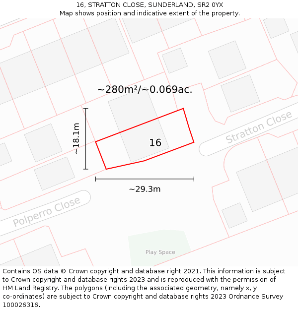 16, STRATTON CLOSE, SUNDERLAND, SR2 0YX: Plot and title map