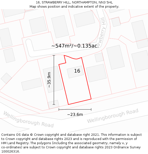 16, STRAWBERRY HILL, NORTHAMPTON, NN3 5HL: Plot and title map