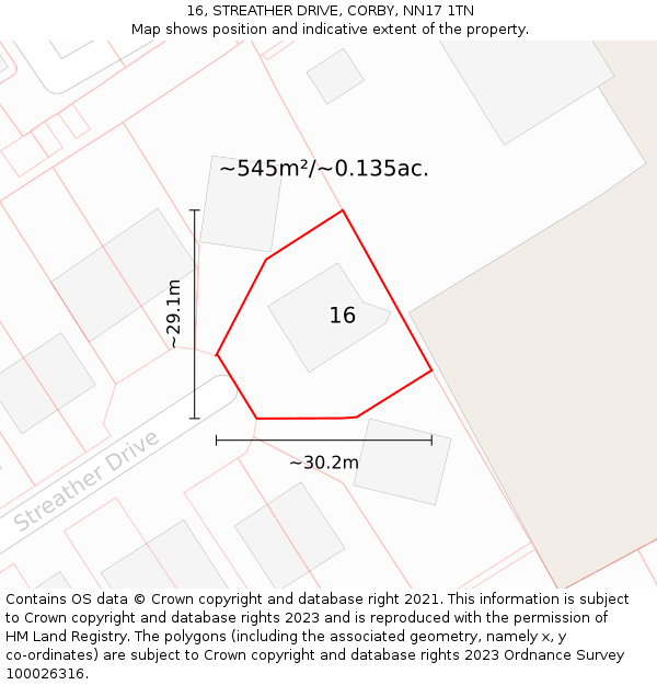 16, STREATHER DRIVE, CORBY, NN17 1TN: Plot and title map