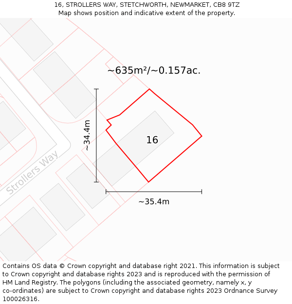 16, STROLLERS WAY, STETCHWORTH, NEWMARKET, CB8 9TZ: Plot and title map