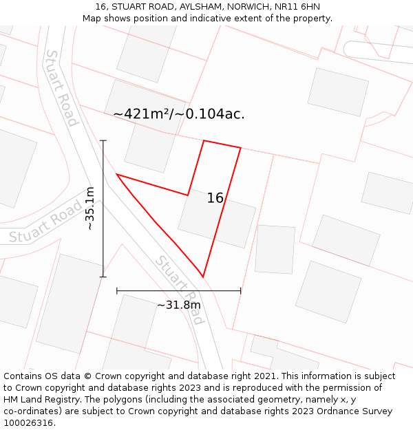 16, STUART ROAD, AYLSHAM, NORWICH, NR11 6HN: Plot and title map