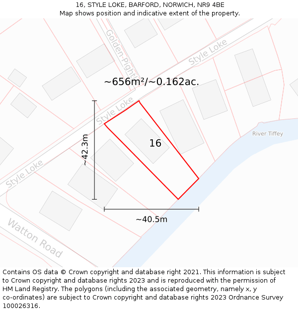 16, STYLE LOKE, BARFORD, NORWICH, NR9 4BE: Plot and title map