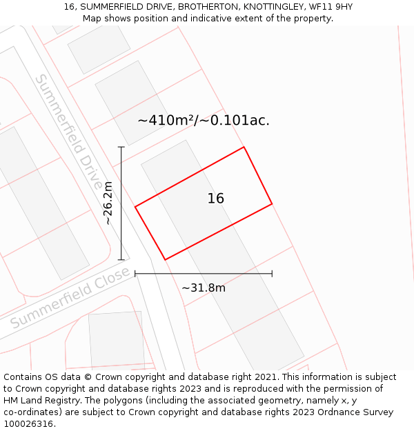 16, SUMMERFIELD DRIVE, BROTHERTON, KNOTTINGLEY, WF11 9HY: Plot and title map