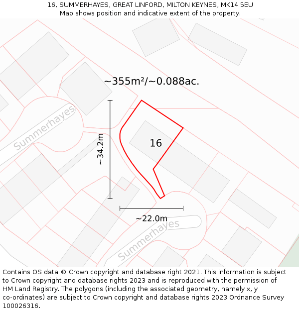 16, SUMMERHAYES, GREAT LINFORD, MILTON KEYNES, MK14 5EU: Plot and title map