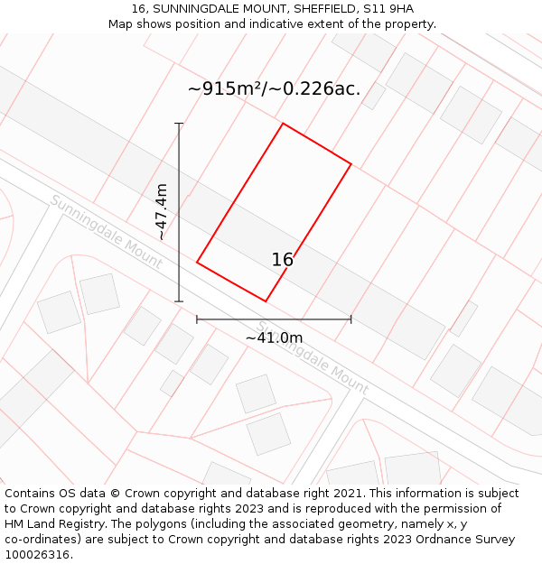 16, SUNNINGDALE MOUNT, SHEFFIELD, S11 9HA: Plot and title map