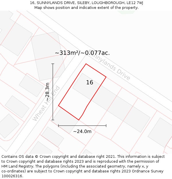 16, SUNNYLANDS DRIVE, SILEBY, LOUGHBOROUGH, LE12 7WJ: Plot and title map