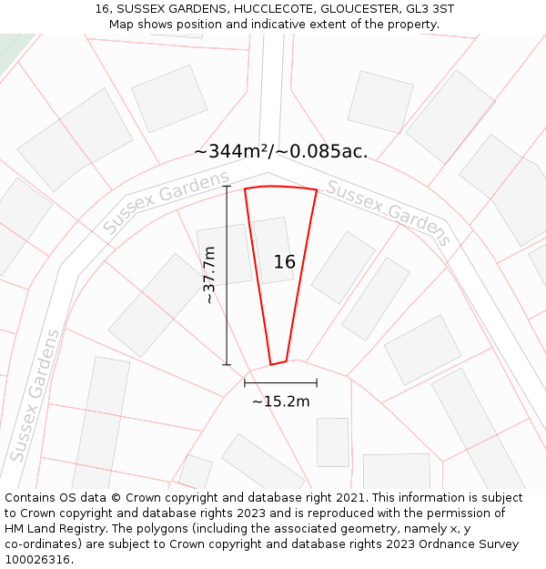 16, SUSSEX GARDENS, HUCCLECOTE, GLOUCESTER, GL3 3ST: Plot and title map