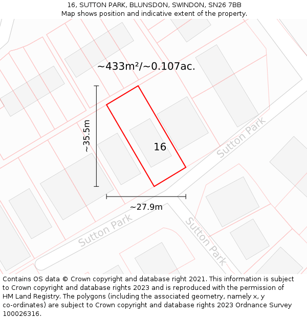 16, SUTTON PARK, BLUNSDON, SWINDON, SN26 7BB: Plot and title map