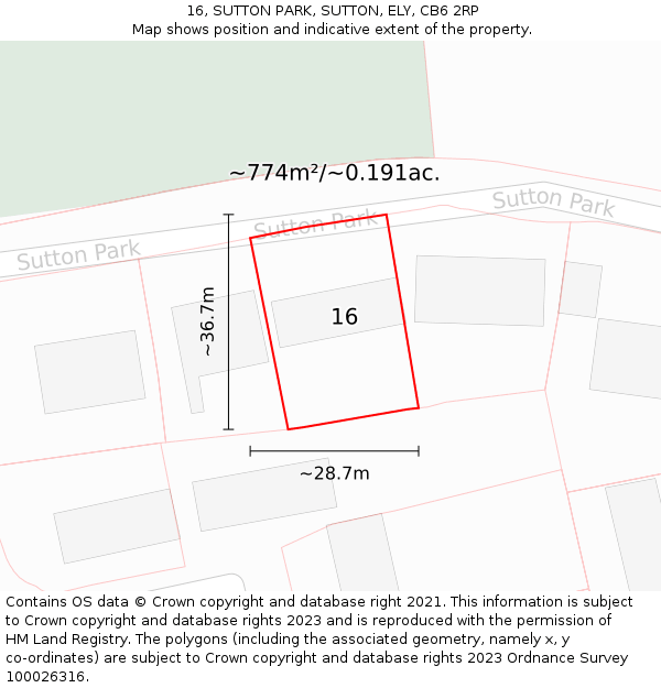 16, SUTTON PARK, SUTTON, ELY, CB6 2RP: Plot and title map