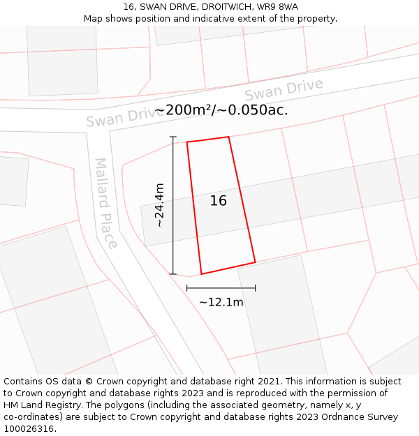 16, SWAN DRIVE, DROITWICH, WR9 8WA: Plot and title map