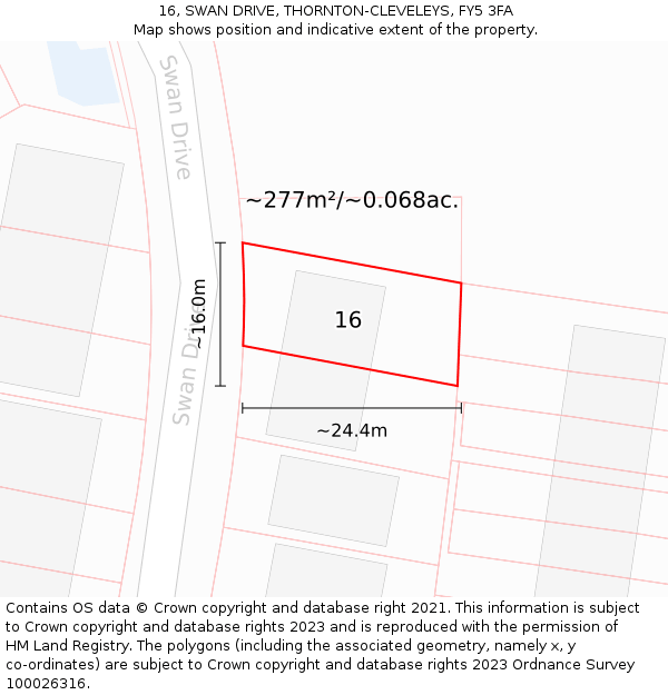 16, SWAN DRIVE, THORNTON-CLEVELEYS, FY5 3FA: Plot and title map