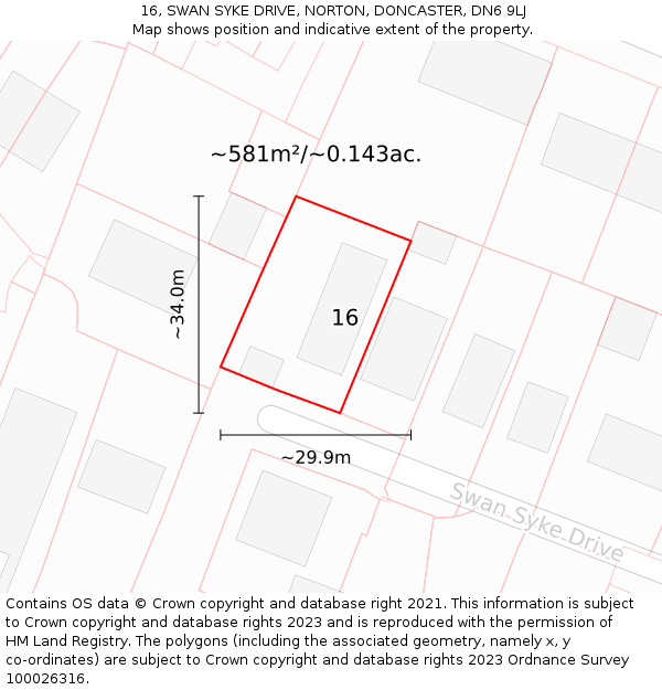 16, SWAN SYKE DRIVE, NORTON, DONCASTER, DN6 9LJ: Plot and title map