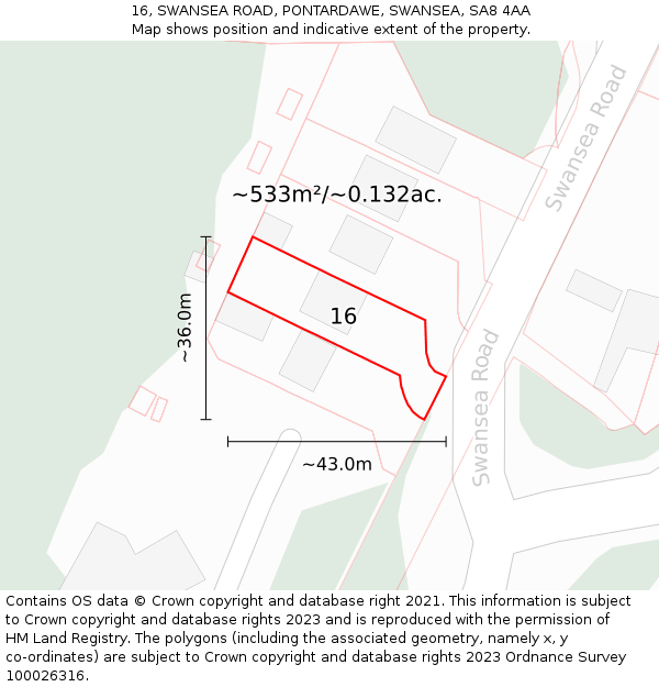 16, SWANSEA ROAD, PONTARDAWE, SWANSEA, SA8 4AA: Plot and title map