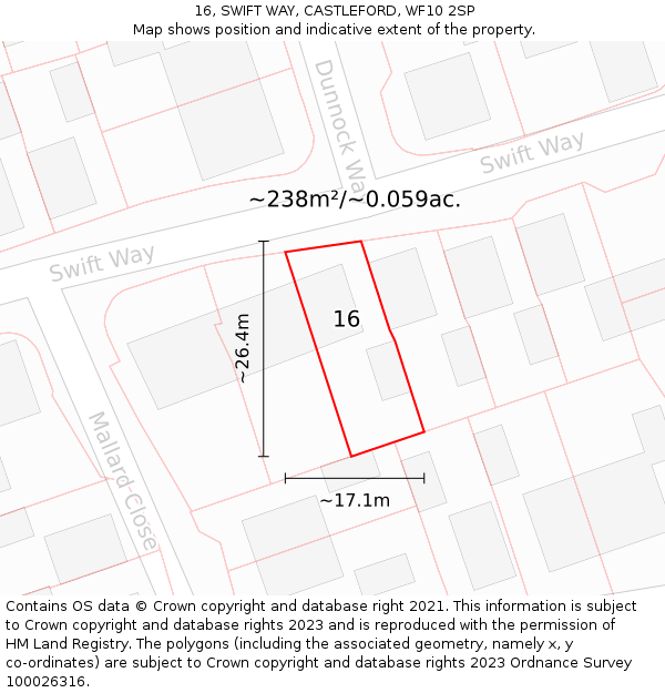 16, SWIFT WAY, CASTLEFORD, WF10 2SP: Plot and title map