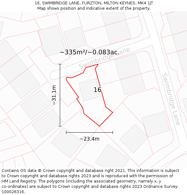 16, SWIMBRIDGE LANE, FURZTON, MILTON KEYNES, MK4 1JT: Plot and title map