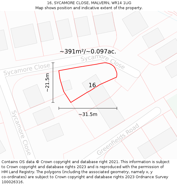 16, SYCAMORE CLOSE, MALVERN, WR14 1UG: Plot and title map