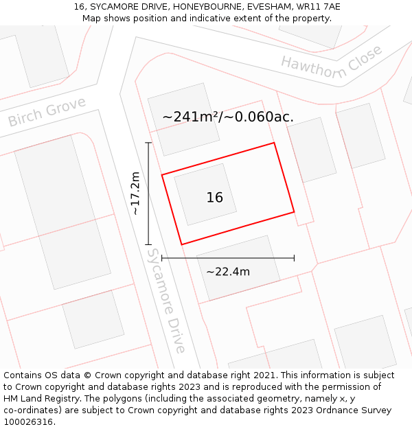 16, SYCAMORE DRIVE, HONEYBOURNE, EVESHAM, WR11 7AE: Plot and title map