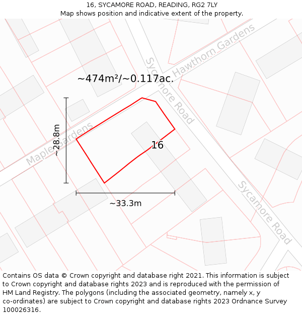 16, SYCAMORE ROAD, READING, RG2 7LY: Plot and title map