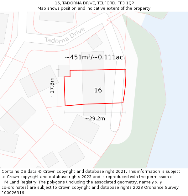 16, TADORNA DRIVE, TELFORD, TF3 1QP: Plot and title map
