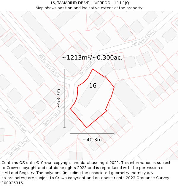 16, TAMARIND DRIVE, LIVERPOOL, L11 1JQ: Plot and title map