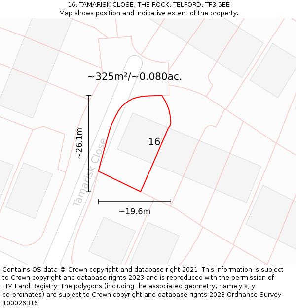 16, TAMARISK CLOSE, THE ROCK, TELFORD, TF3 5EE: Plot and title map