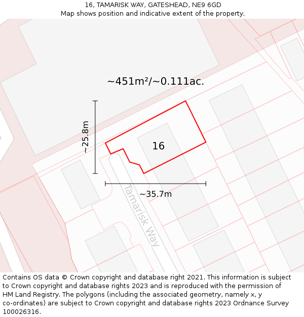 16, TAMARISK WAY, GATESHEAD, NE9 6GD: Plot and title map