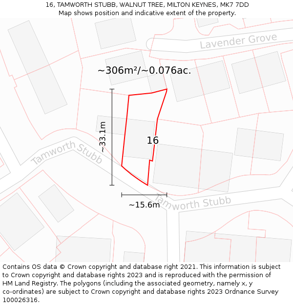 16, TAMWORTH STUBB, WALNUT TREE, MILTON KEYNES, MK7 7DD: Plot and title map