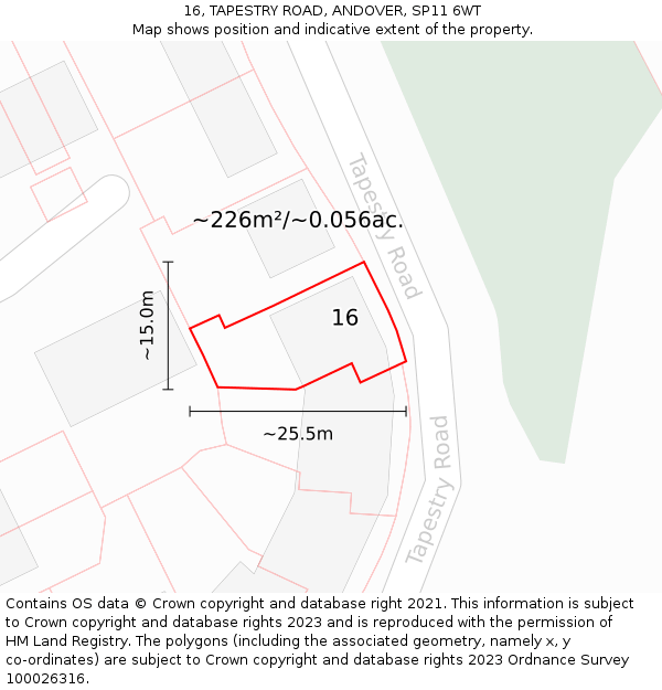 16, TAPESTRY ROAD, ANDOVER, SP11 6WT: Plot and title map