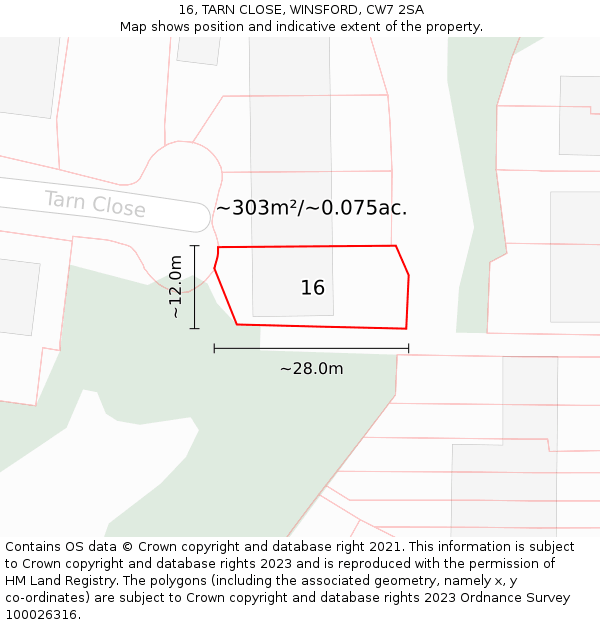 16, TARN CLOSE, WINSFORD, CW7 2SA: Plot and title map