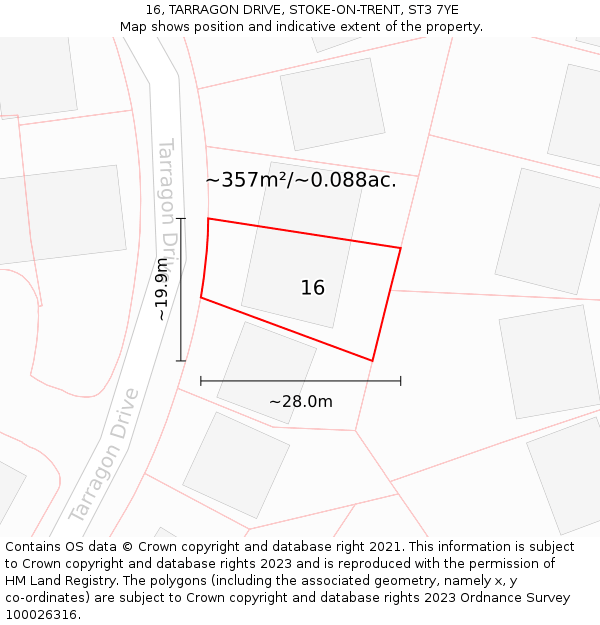 16, TARRAGON DRIVE, STOKE-ON-TRENT, ST3 7YE: Plot and title map