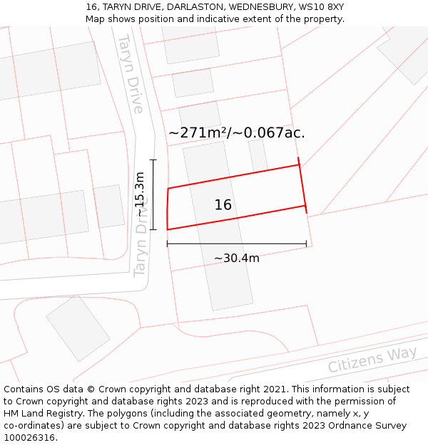 16, TARYN DRIVE, DARLASTON, WEDNESBURY, WS10 8XY: Plot and title map